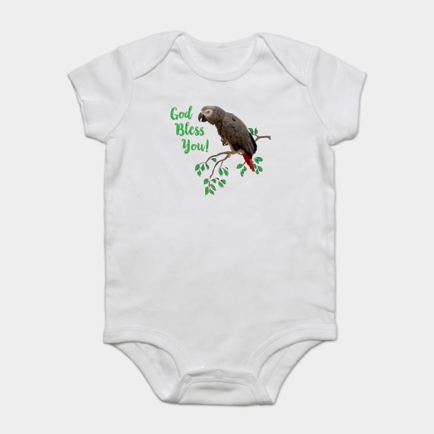 African Grey Parrot  - God Bless You Baby Bodysuit by Einstein Parrot